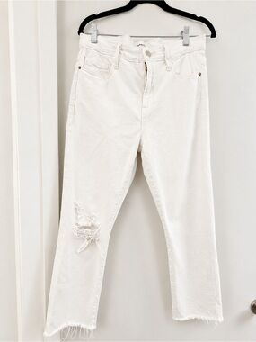 FRAME Le Beau Crop Straight Leg Jeans Ivory Size 26 hi